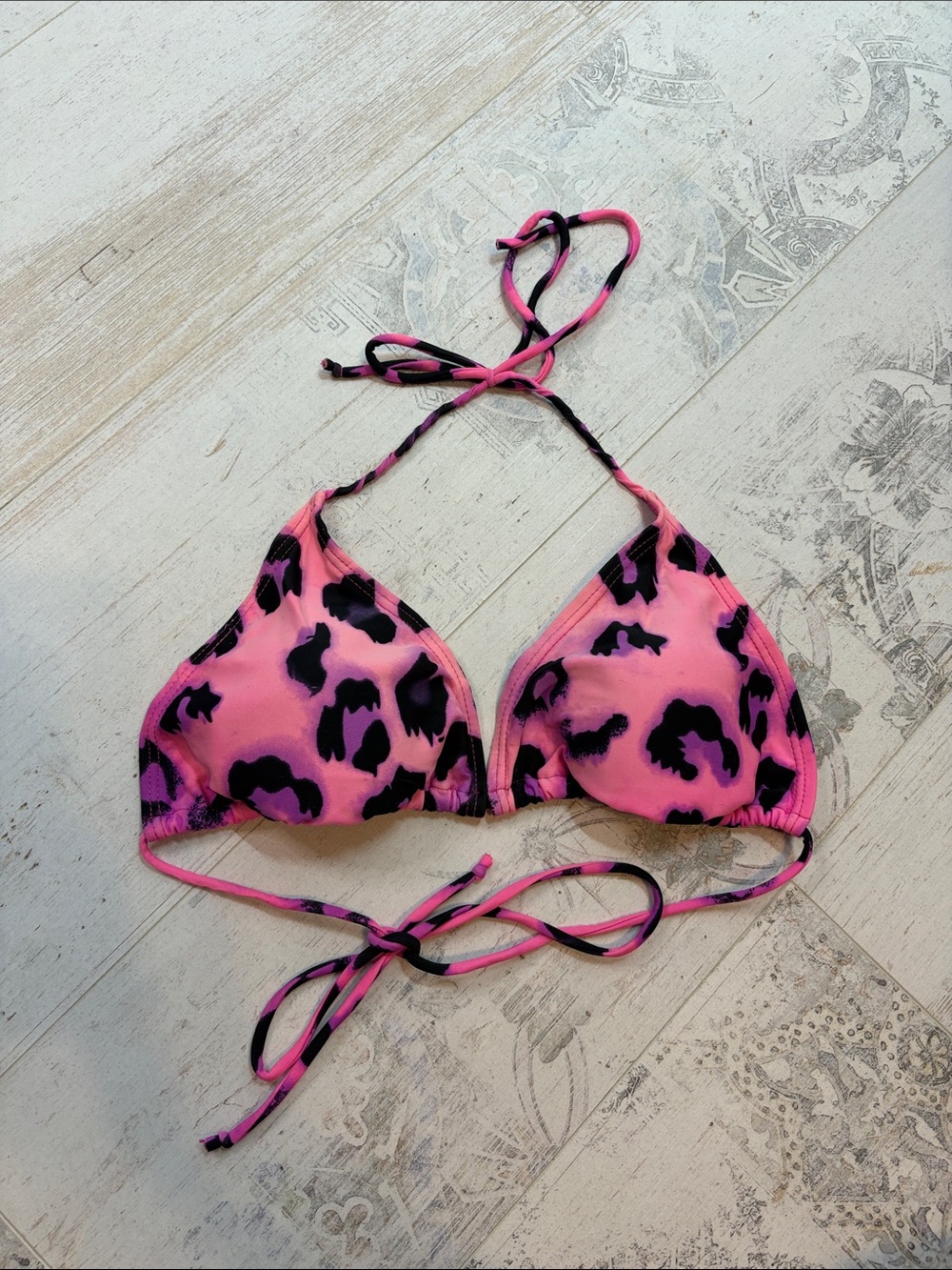 Iron Fist Pink Animal Print Triangle Bikini Top Size Large
